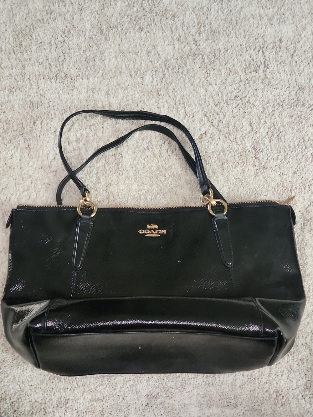 Coach Black Patent Leather Shoulder Bag with Gold Hardware